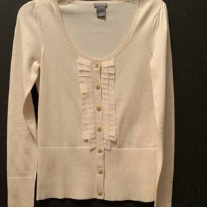 Ann Taylor Ivory Silk Cardigan Sweater with Pleats along the Button Line Size XS
